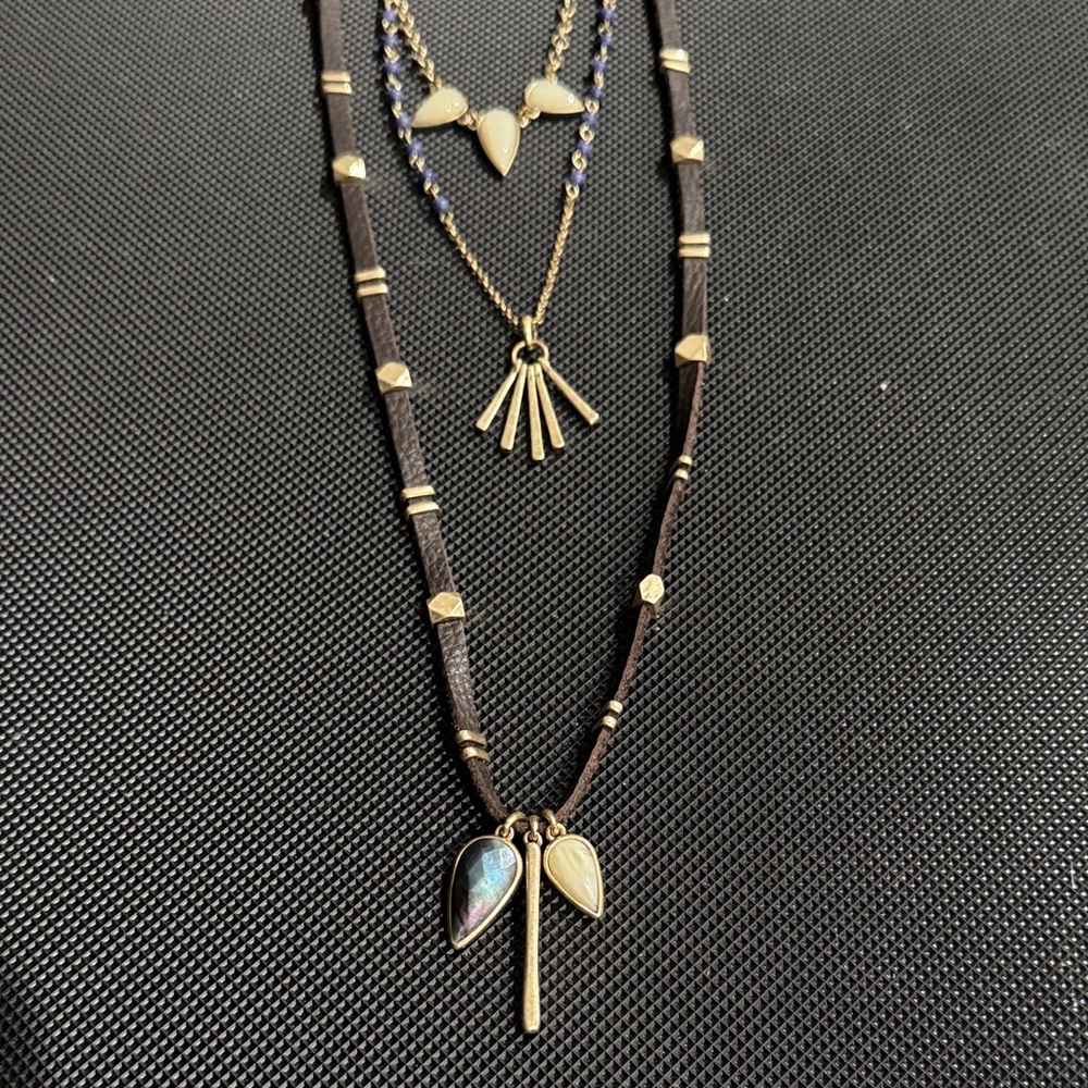 Elegant Gold, Broen, and Blue Layered Necklace Set